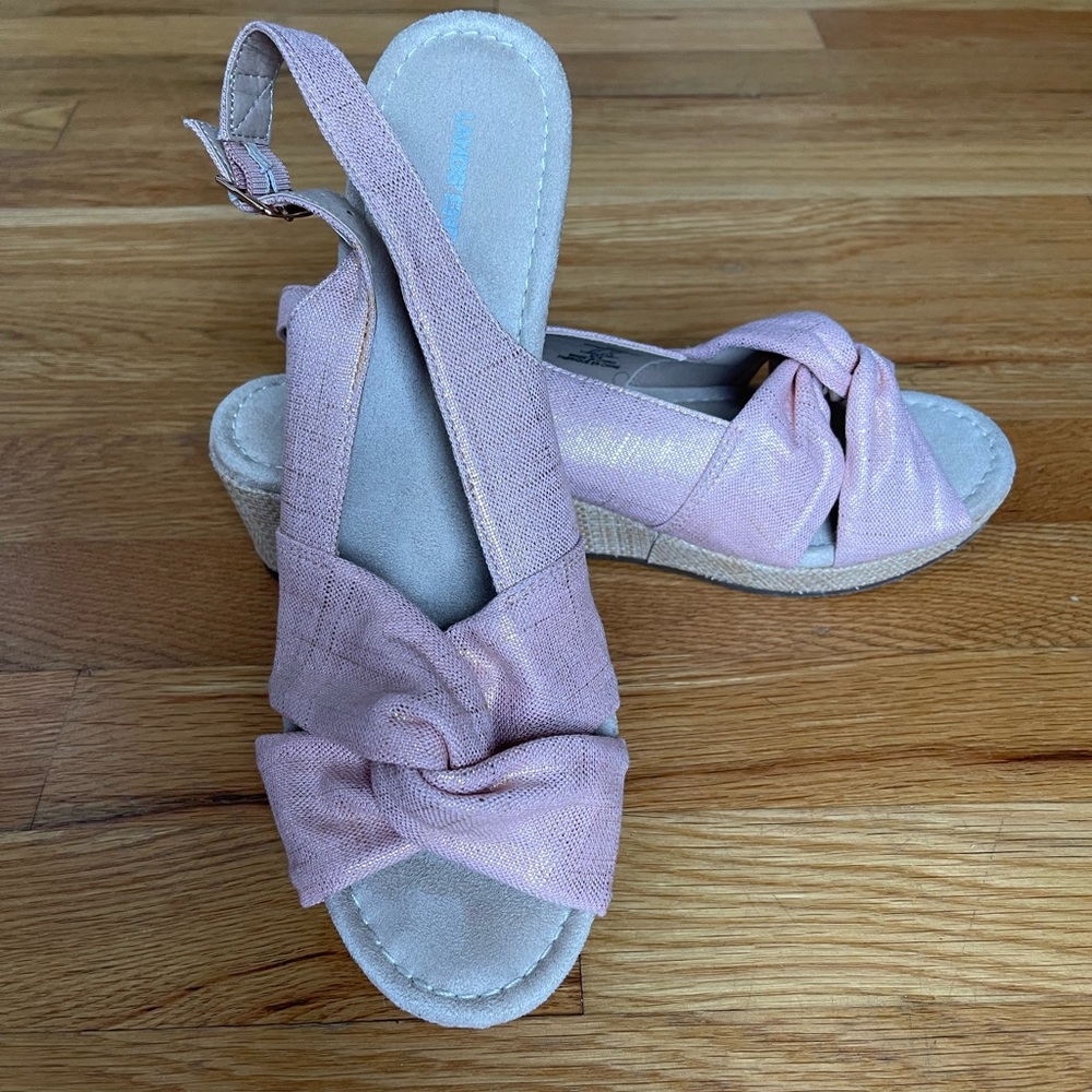 Lands’ End Canvas Slingback Wedge Sandals Peach Blush Metallic Size 10
